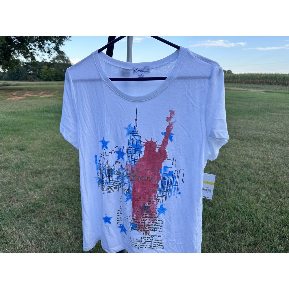 Kim Rogers Womens NYC Statue of Liberty Graphic Tee White Patriotic Shirt M NWT